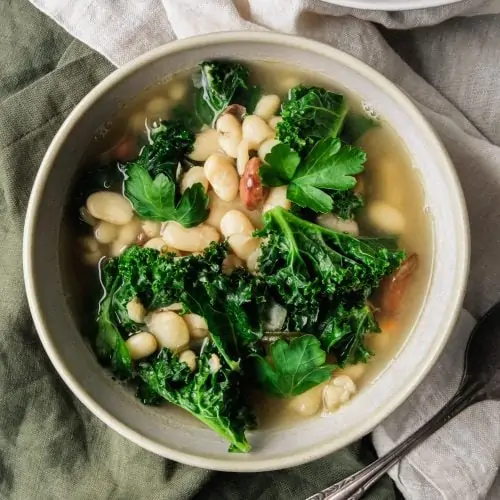 Tuscan Bean Soup from above pink bowl