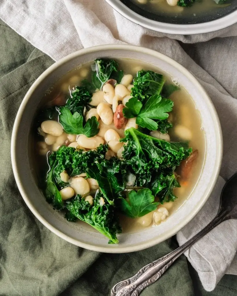 Tuscan Bean Soup from above pink bowl