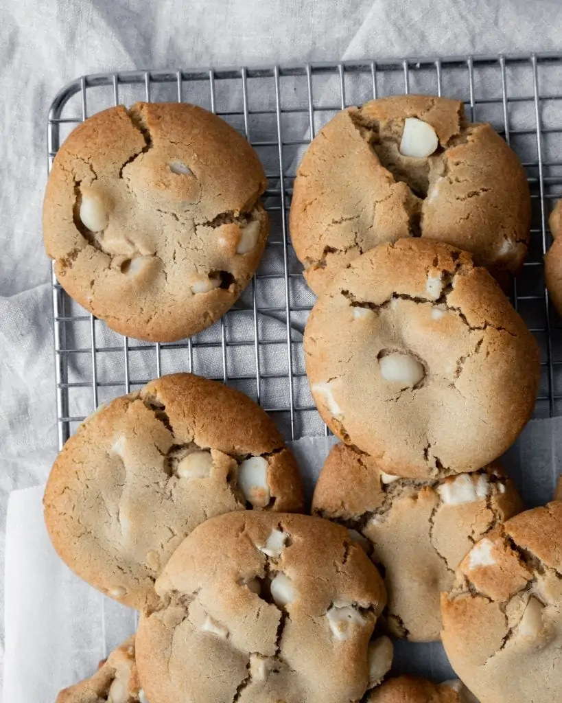 miso macadamia white chocolate cookies tray